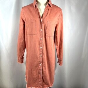 NWT Zilcremo Women's Coral Button Up Mini Denim Cowgirl Shirt Dress Size Medium